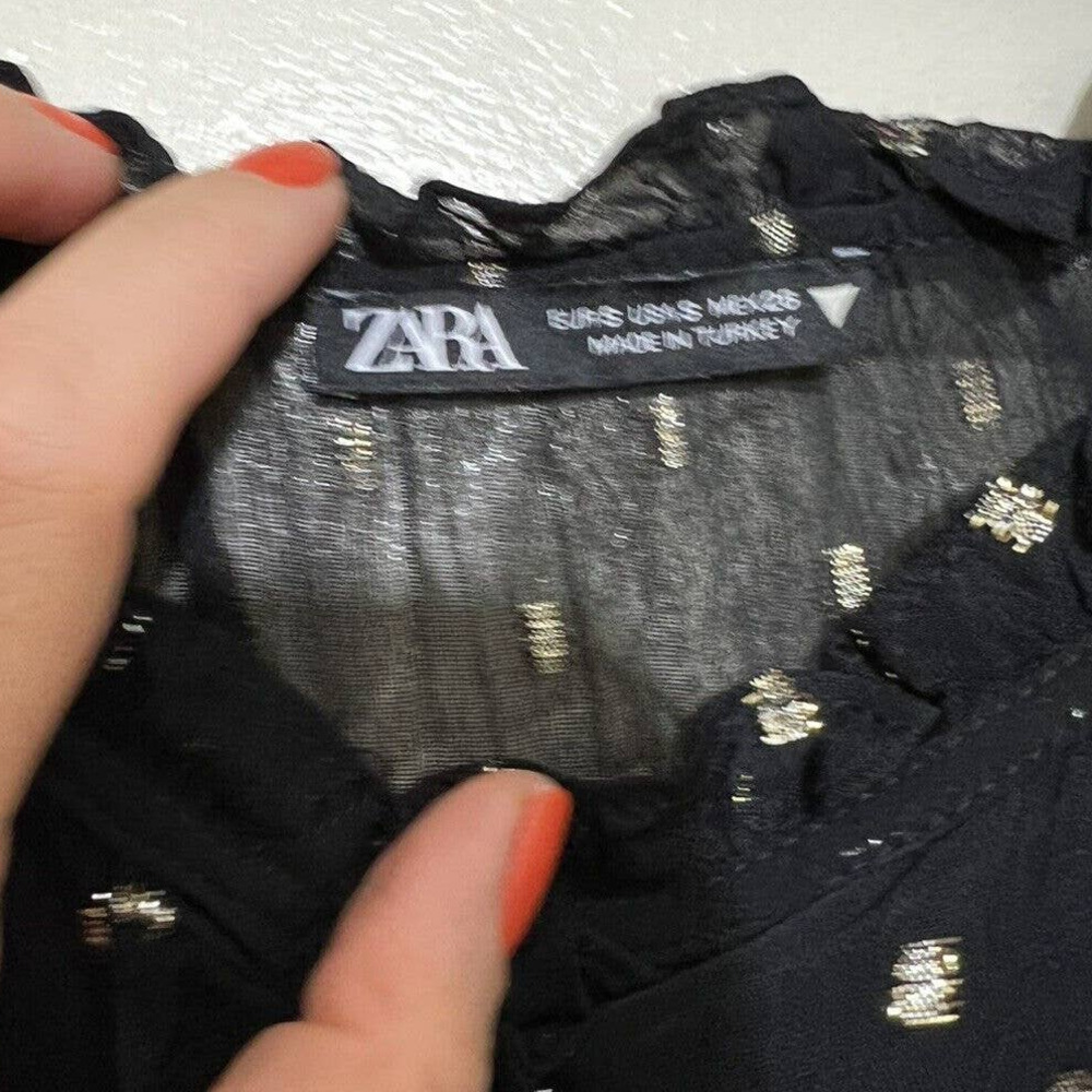 Zara Button Up Polyester Ruffled Sheer Sleeve Blo… - image 2